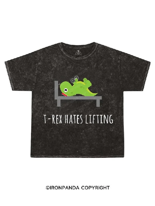 Casual Slogan T-shirt-T-REX HATES LIFTING Kids Washed T-Shirt