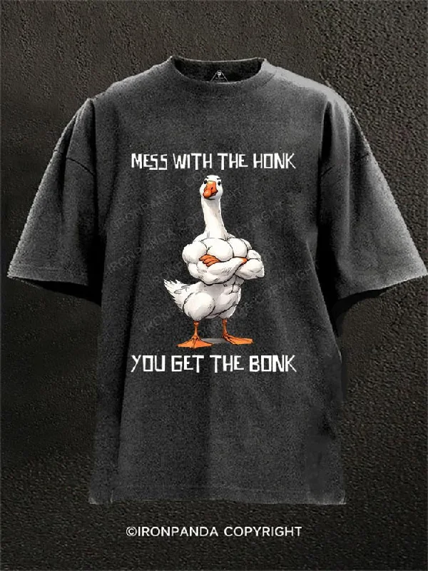 Geometric Design T-shirt-Mess with The Honk You Get The Bonk Washed Gym Shirt