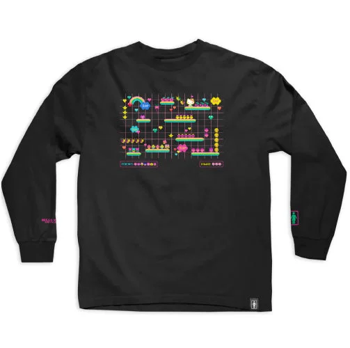 Casual Slogan T-shirt-Girl X Sanrio Kawaii Arcade Level Up Long Sleeve Tee - Black