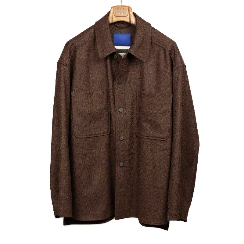 Custom Name Jacket-Relaxed shirt jacket in brown melange Abraham Moon wool twill