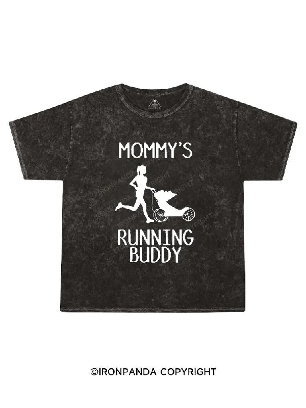 Funny Birthday T-shirt-Mommy's Running Buddy Kids Washed T-Shirt