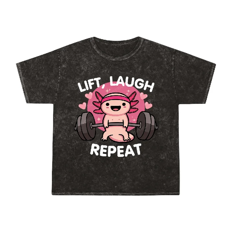 Minimalist Graphic T-shirt-LIFT, LAUGH REPEAT Kids Washed T-Shirt