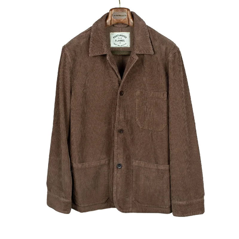 Casual Denim Jacket-Labura chore coat in brown cotton corduroy