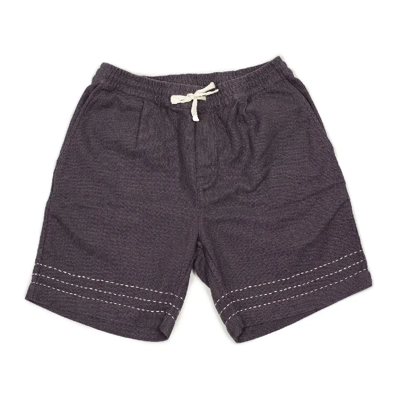 Casual Jogger Shorts-Hand-stitched Club shorts in plum basketweave cotton and linen