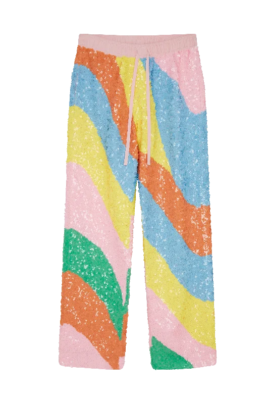 Relaxed Fit Denim Pants-Rainbow Sequinned Wave Trousers