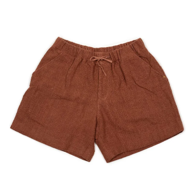 Modern Cargo Shorts-Easy shorts in brick red hand-loomed cotton basketweave