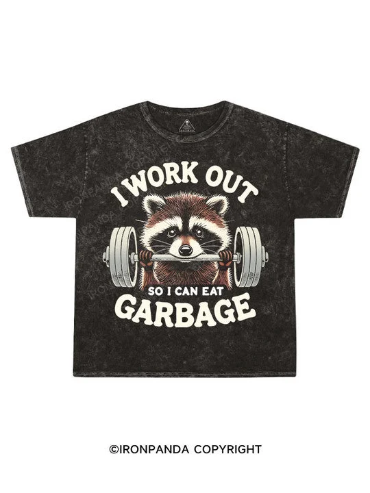 Boho Style T-shirt-Workout Raccoon Kids Washed T-Shirt