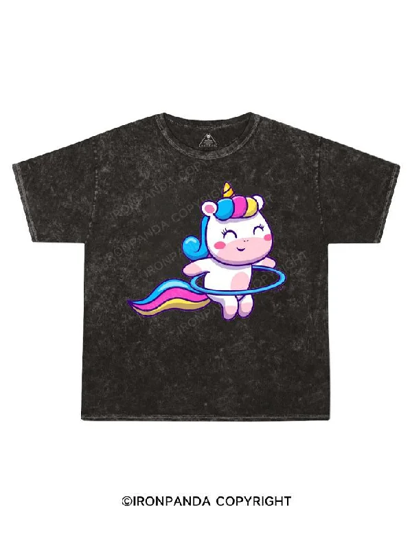 Black And White T-shirt-Cute Unicorn Playing Kids Washed T-Shirt