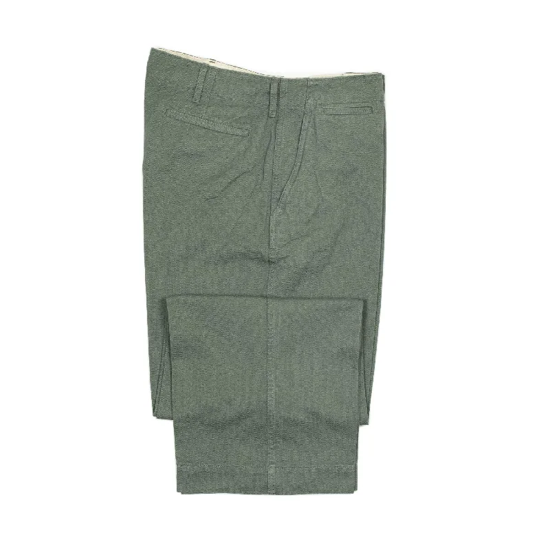 Lightweight Hiking Pants-Military flat-front trousers in sage green cotton herringbone (restock)