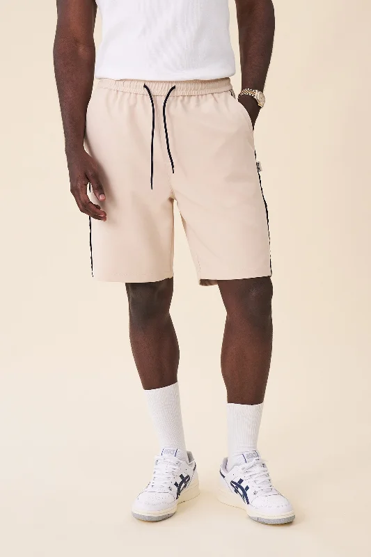 Custom Graphic Shorts-STRIPE TRACK SHORTS - BEIGE / NAVY