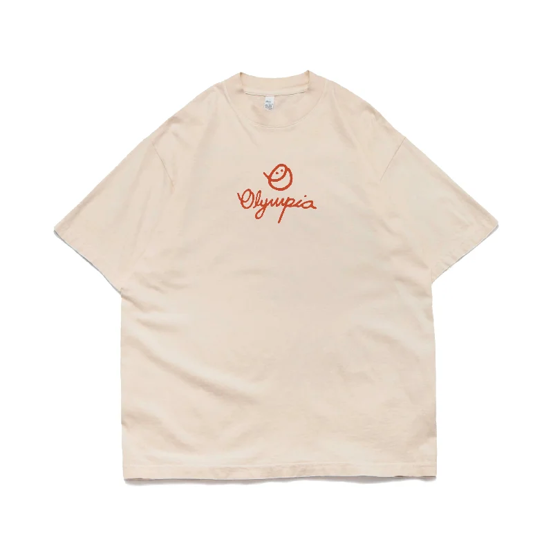 T-shirt For Streetwear Fashion-OLYMPIA SMILEY SCRIPT TEE CREME/OLY RED