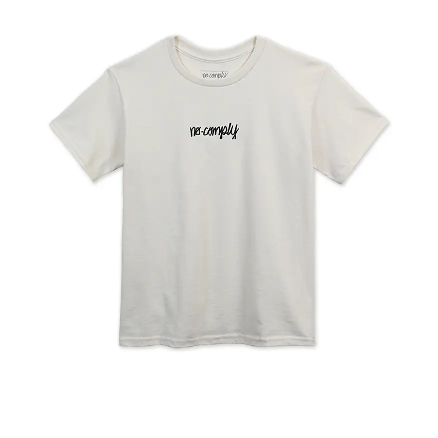 Printed Graphic T-shirt-No-Comply Embroidered Script Youth Tee Shirt - White