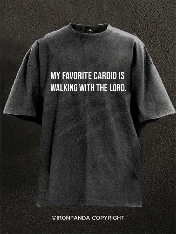 Graphic T-shirt For Kids-MY FAVORITE CARDIO IS WALKING WITH THE LORD Washed Gym Shirt