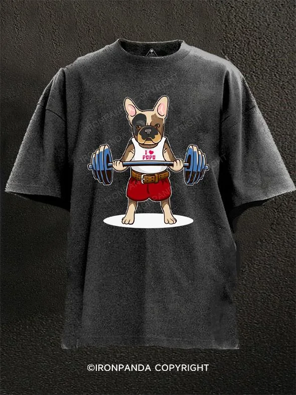 Trendy T-shirt Designs-I heart papa dog Washed Gym Shirt