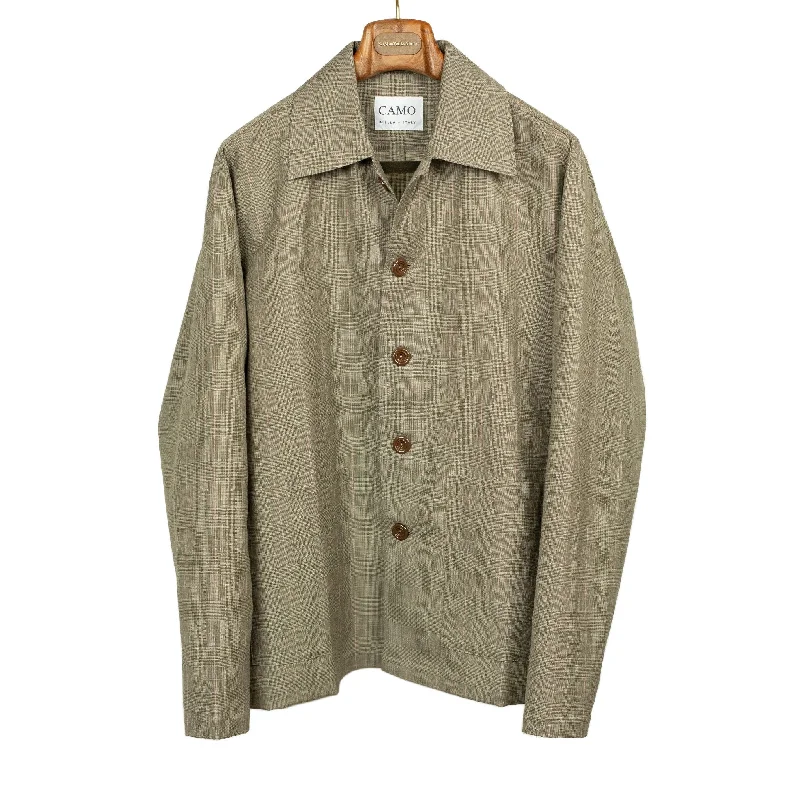 Military Style Jacket-Tisserand Air relaxed jacket in deadstock Prince-of-Wales wool linen