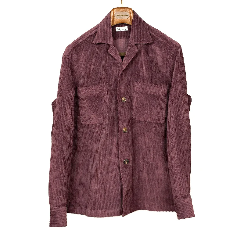 Soft Cotton Zip-up Jacket-Aabba camp collar shirt jacket in burgundy irregular wale cotton corduroy