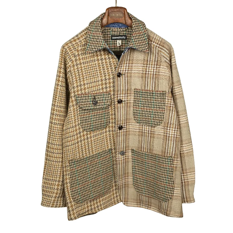 Soft Sherpa Jacket-Coverall jacket in deadstock heavyweight patchwork houndstooth cotton twill