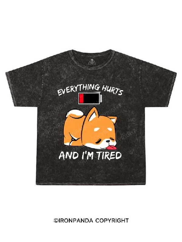 Plain Black T-shirt-EVERYTHING HURTS AND I'M TIRED Kids Washed T-Shirt