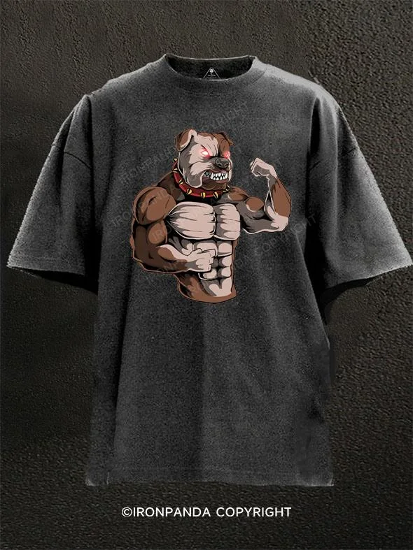 Luxury Cotton T-shirt-English Bulldog Dog Powerlifter Washed Gym Shirt