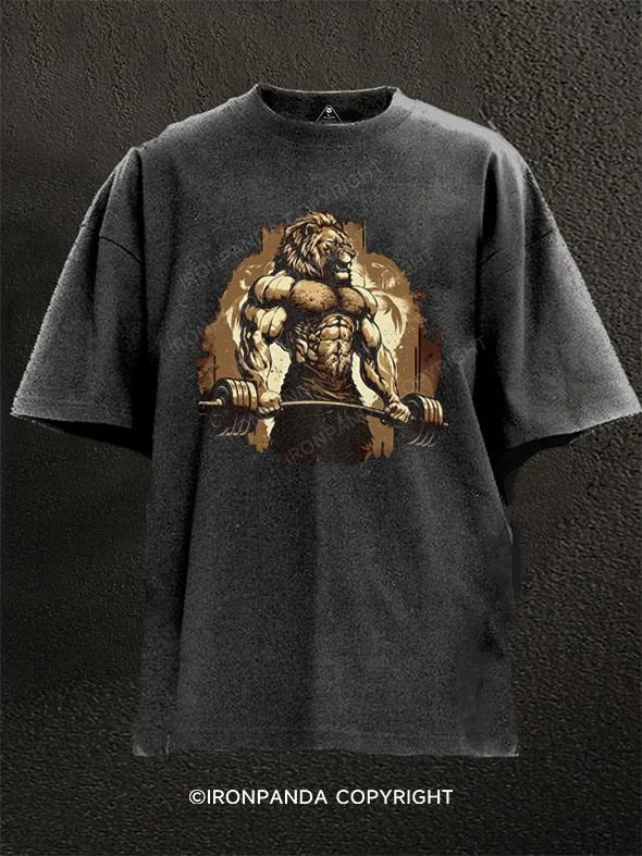 Oversized Graphic T-shirt-Lion Deadlift Washed Gym Shirt