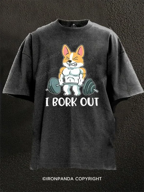 Retro Style T-shirt-Corgi Weightlifting Washed Gym Shirt