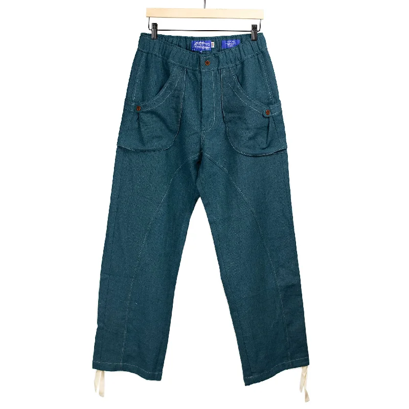 Casual Everyday Pants-Osage easy pants in petrol blue linen sack cloth