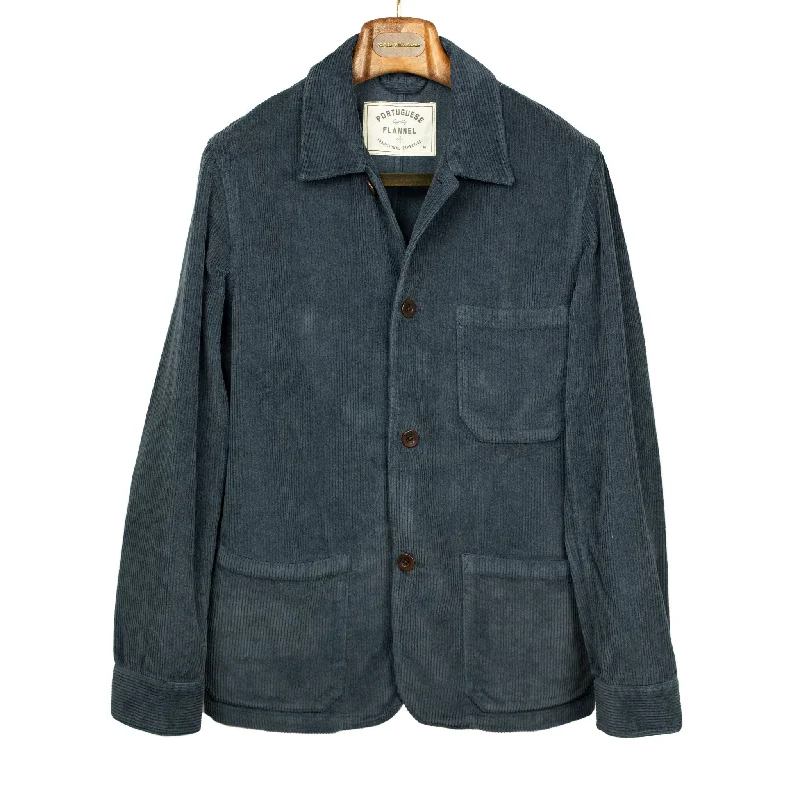 Casual Wool Blend Jacket-Labura chore coat style shirt jacket in blue cotton corduroy