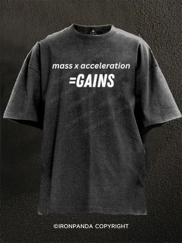 Custom Print T-shirt-mass x acceleration=gains Washed Gym Shirt