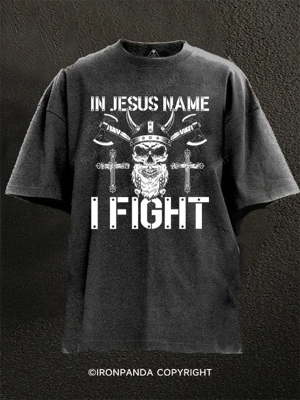 Trendy T-shirt Designs-In Jesus Name I Fight Vintage Skull Washed Gym Shirt