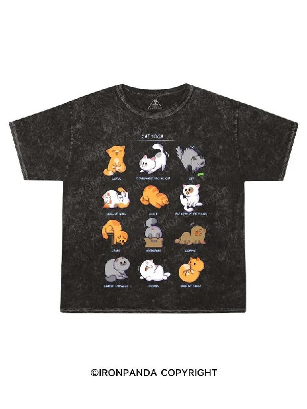 Retro Style T-shirt-CAT YOGA Kids Washed T-Shirt