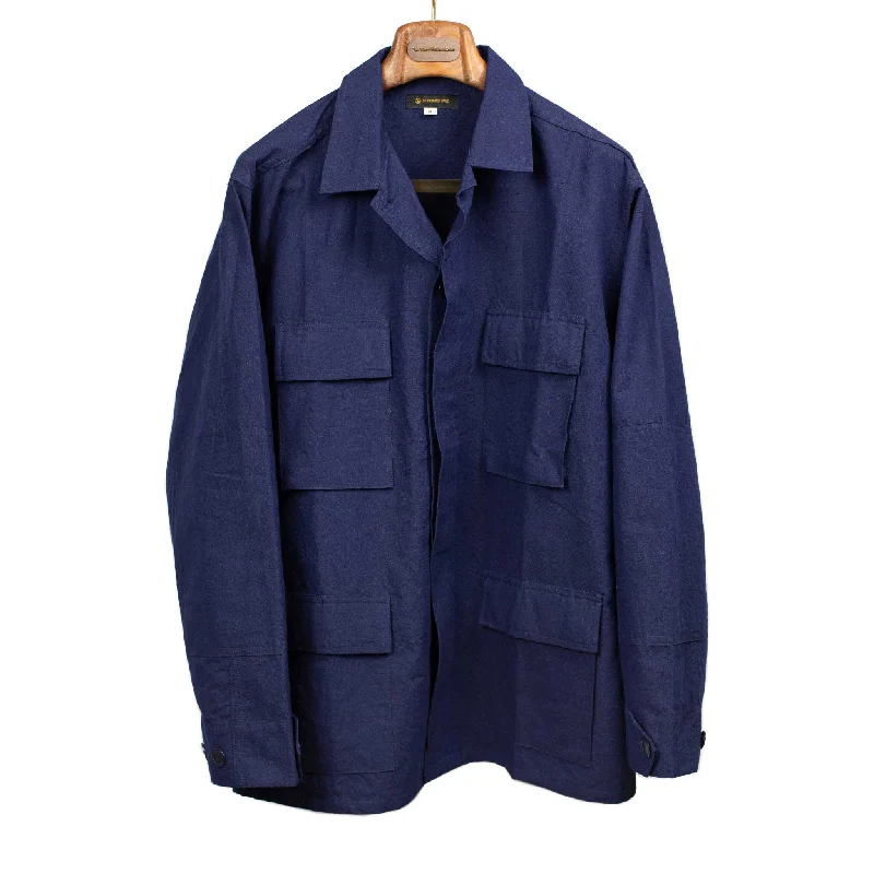 Lightweight Travel Jacket-Field jacket in indigo dyed slubby cotton