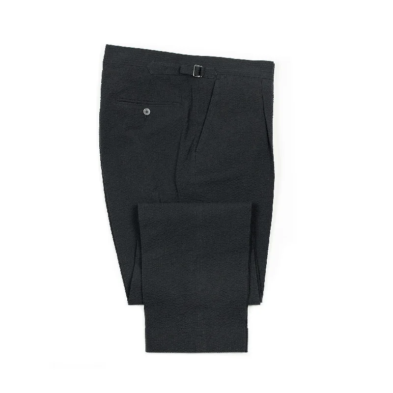 Custom Sports Pants-x Sartoria Carrara: pleated trousers in black seersucker (separates)