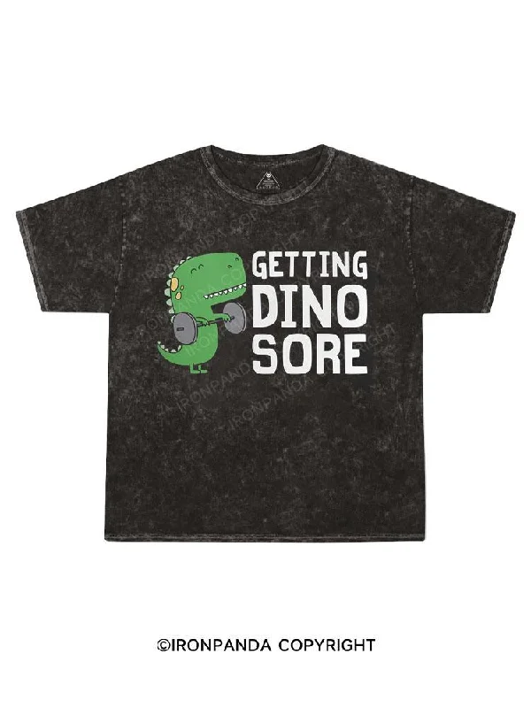 Plain White T-shirt-Getting Dino Sore Kids Washed T-Shirt