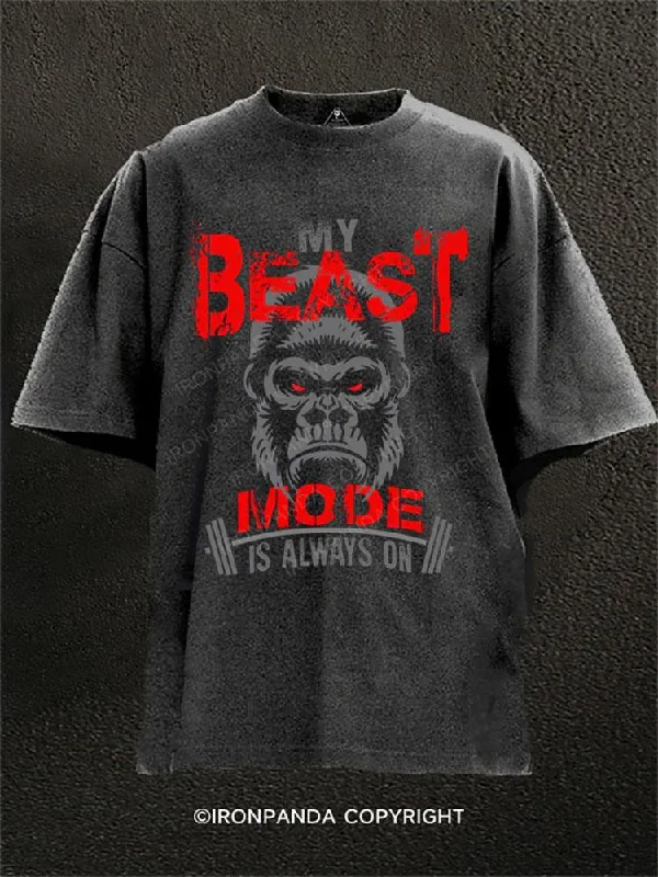 Graphic T-shirt For Kids-My Beast Mode is always on Washed Gym Shirt