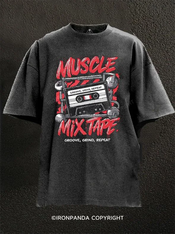 Custom Graphic T-shirt-Muscle Mixtape：Groove, Grind, Repeat Washed Gym Shirt