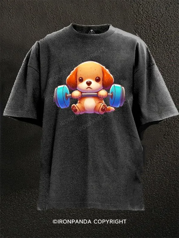 Music Band T-shirt-puppy doing gym Washed Gym Shirt