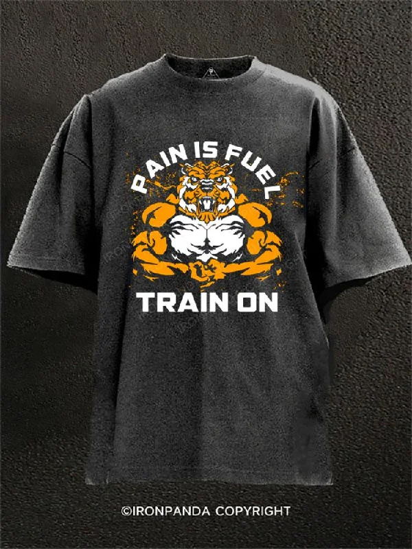 Graphic T-shirt For Kids-PAIN IS FUEL TRAIN ON  Washed Gym Shirt