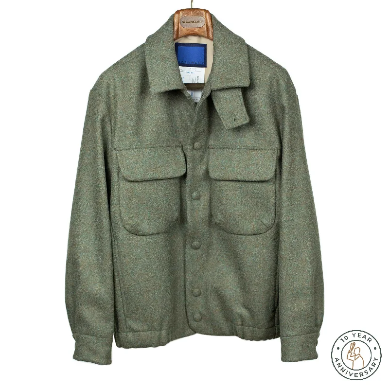 Stylish Bomber Jacket-CPO jacket in sea moss green English melton wool (10th anniversary capsule)