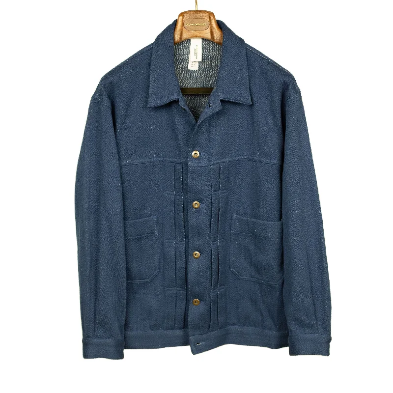 Reflective Safety Jacket-Type 2 trucker jacket in blue slubby handwoven cotton denim