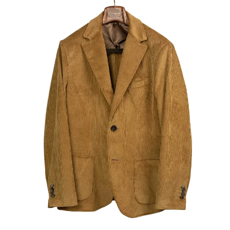 Stylish Longline Jacket-Aauro patch pocket jacket in beige cotton corduroy (suit separates)