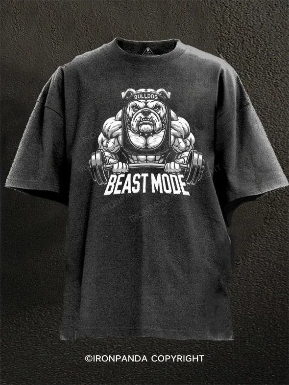 Soft Fabric T-shirt-Bulldog Beast Mode Washed Gym Shirt