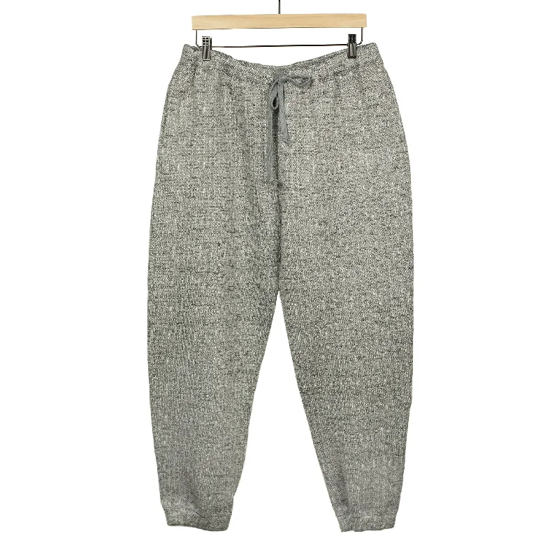 Soft Wool Pants-Drawstring trousers in grey herringbone brushed polyester jersey