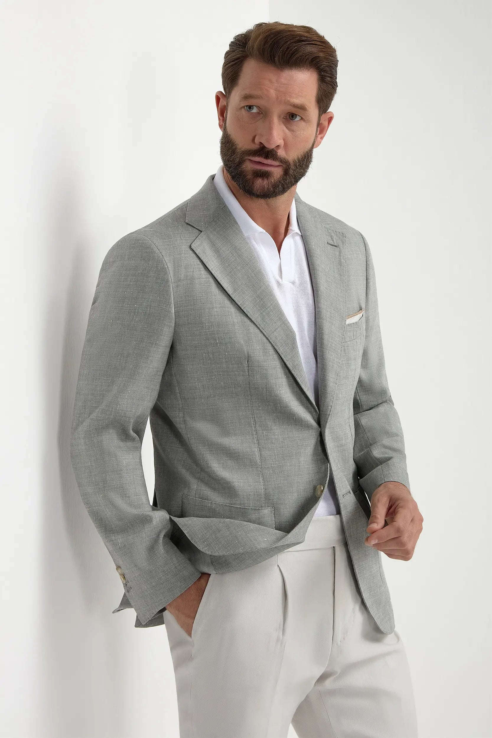 Windbreaker Jacket-Sage wool and linen jacket - Made in Italy