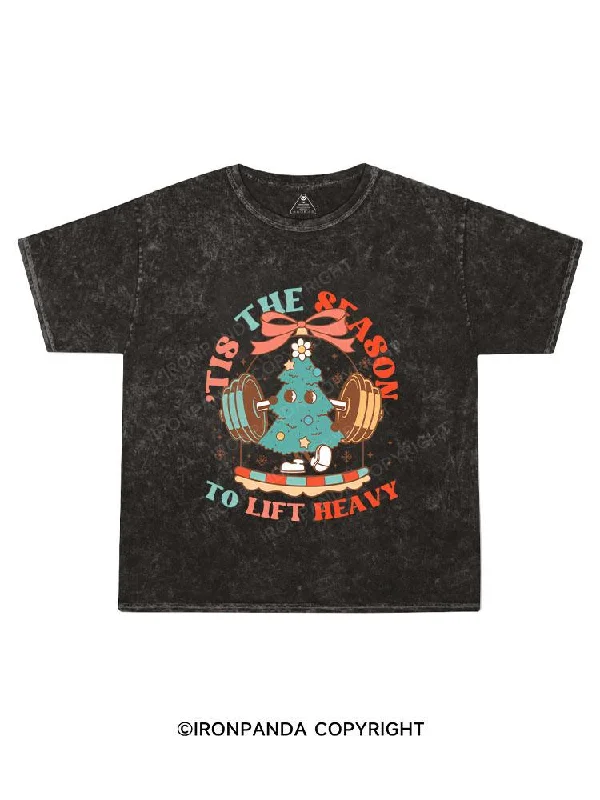 Cotton Graphic T-shirt-Tis The Season To Lift Heavy Kids Washed T-Shirt