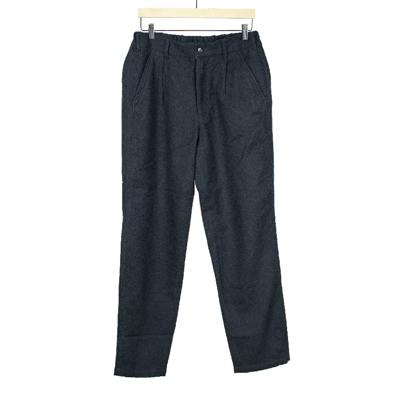 Fashionable Drawstring Pants-Pleated pegtop pants in navy tumbled wool twill