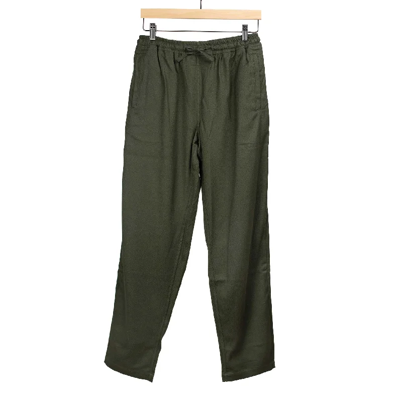 Vintage Denim Tapered Pants-Roy trousers in olive handloom cotton herringbone