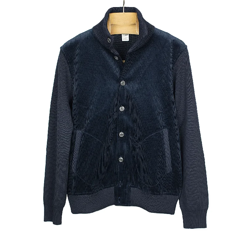 Trendy Corduroy Jacket-Mixed material blouson in navy corduroy and merino wool knit (restock)