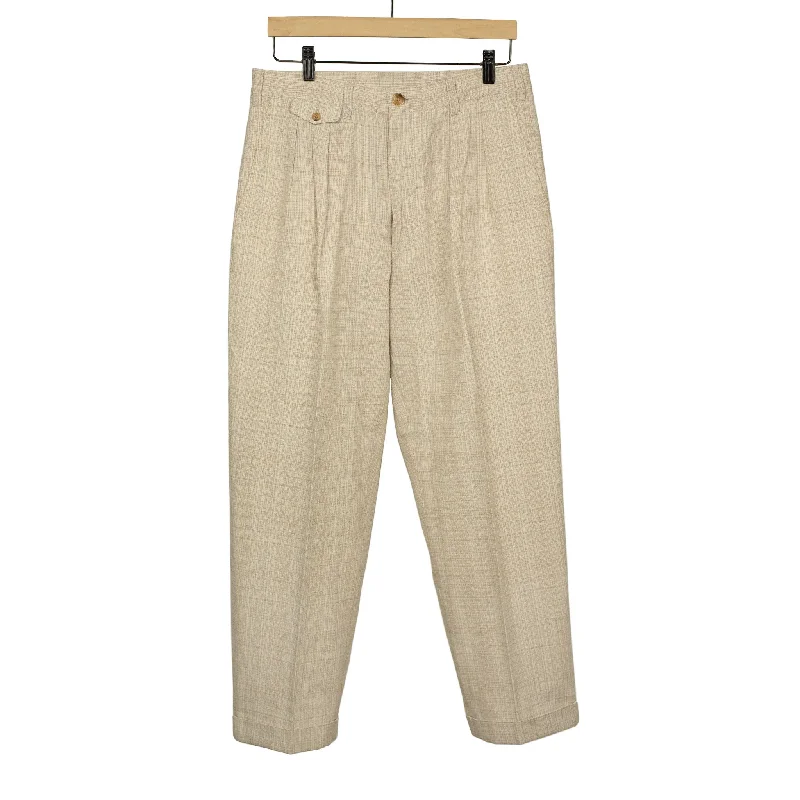 Athletic Fit Compression Pants-Pleated trousers in natural check cotton wool linen