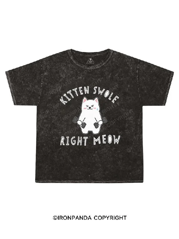 Oversized Graphic Tee-Weightlifting Cat Kids Washed T-Shirt