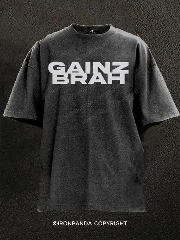 Unisex Basic T-shirt-gainz brah Washed Gym Shirt